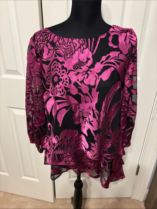 Alex Evenings Tops - Alex Evenings Printed Tiered Asymmetrical Blouse
